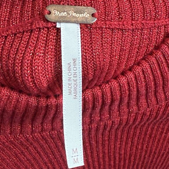 Free People Revolve French Girl Dress M Red Sparkle Knit Holiday Christmas Belt - Picture 10 of 12